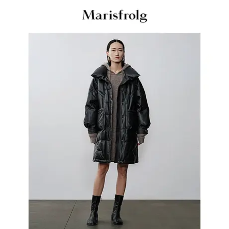 【商场同款】玛丝菲尔冬季新款黑色立领绵羊皮羽绒服外套商品大图