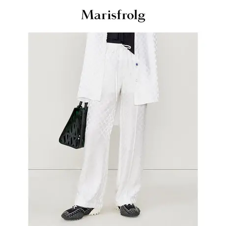 【日本进口面料】玛丝菲尔春季新款白色千鸟格提花醋酸休闲裤商品大图