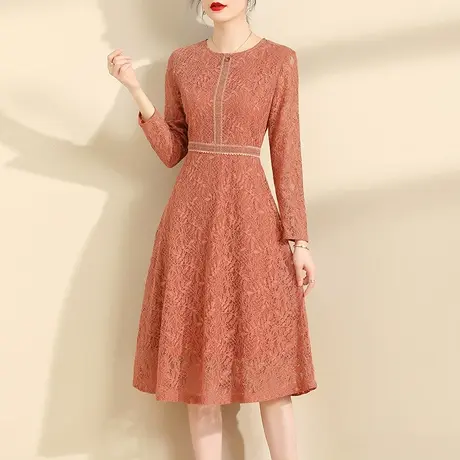 【1件7.9折】秋装新品时尚百搭打底a型裙气质优雅收腰蕾丝连衣裙商品大图