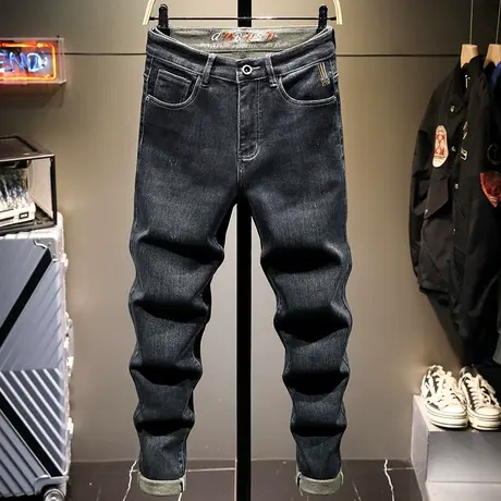 秋季潮牌黑色牛仔裤男韩版潮流宽松直筒男士长裤子男2021新款高端商品大图