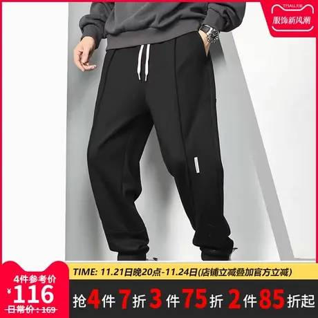 GXXH潮牌大码男装秋冬2023新品纯色休闲运动卫裤男潮流百搭束脚裤商品大图