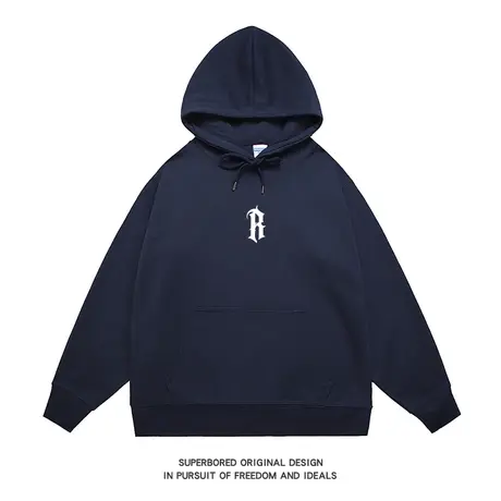 美式复古简约潮流字母印花连帽卫衣男秋冬宽松休闲上衣情侣装帽衫商品大图