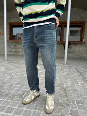 DAEVU春秋新款蓝怀旧水洗潮胖子弹力小直筒加肥加大码男士牛仔裤商品大图