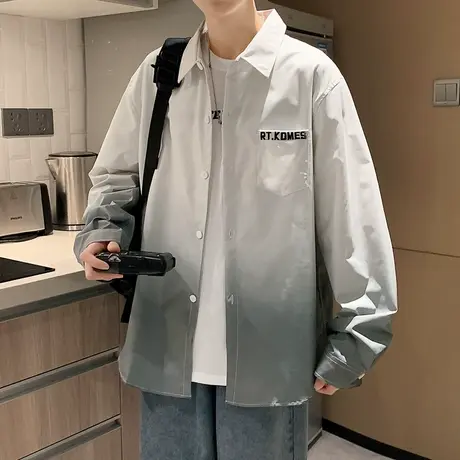 休闲长袖衬衫男士春秋季2023新款潮牌日系痞帅气渐变工装衬衣外套商品大图
