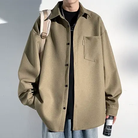 高级感长袖衬衫男秋季新款潮牌宽松痞帅大码vintage百搭衬衣外套商品大图