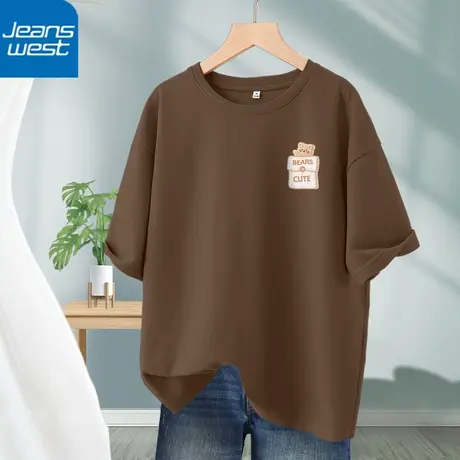 VR真维斯正肩短袖t恤女2023年夏季新款上衣美式高街纯棉半袖体恤V商品大图