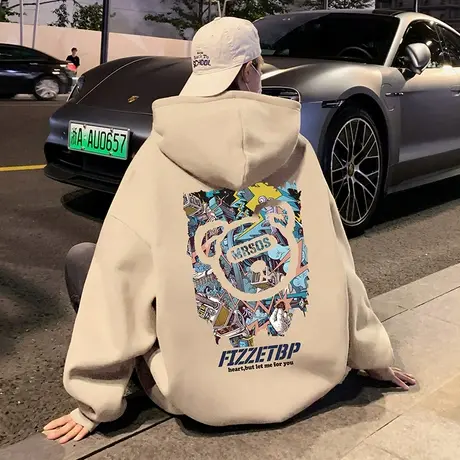 纯棉连帽卫衣男春秋季2024新款潮牌男装上衣套头帽衫港风宽松外套商品大图