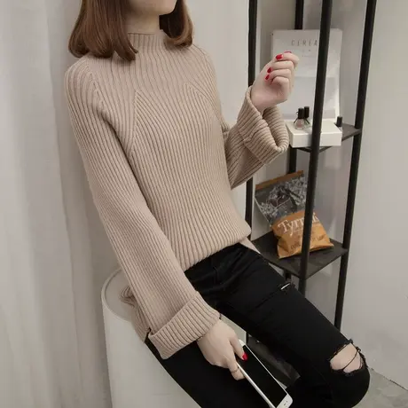 清仓！清仓价格！高领毛衣女秋冬针织衫喇叭袖上衣加厚套头打底衫商品大图
