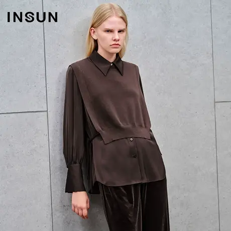 INSUN恩裳线上专选秋季假两件醋酸混纺毛针织衫商品大图