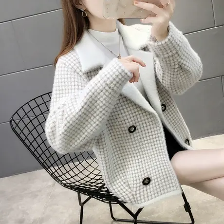 早春女装水貂绒毛衣2023年新款欧货爆款针织开衫短外套女春秋上衣图片