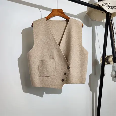 针织马甲开衫女春秋新款v领韩版不规则无袖坎肩西装马夹背心外套商品大图