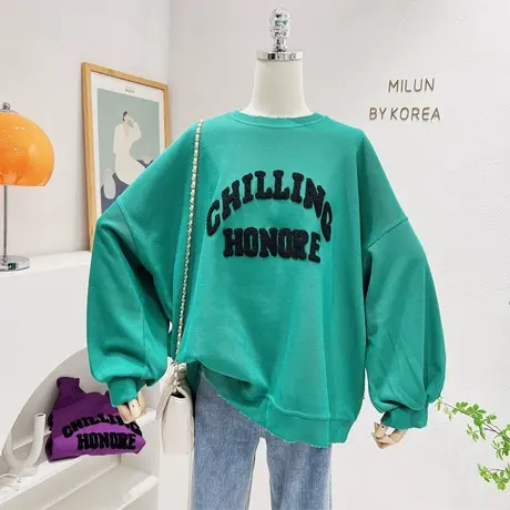 小众设计感上衣2022秋季新款韩版重工刺绣字母宽松长袖卫衣大版女商品大图