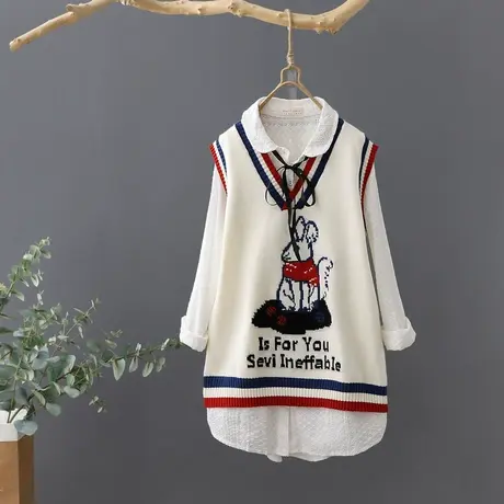 秋装2023新款韩范拼色V领针织马夹女背心学院风无袖打底毛衣坎肩图片