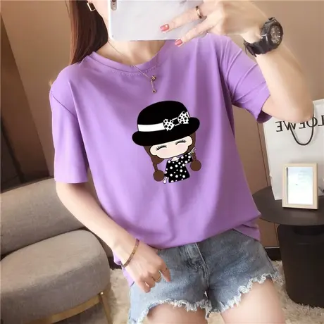 短袖t恤女宽松百搭打底衫大码上衣2024新款夏季ins潮短款纯色半袖商品大图