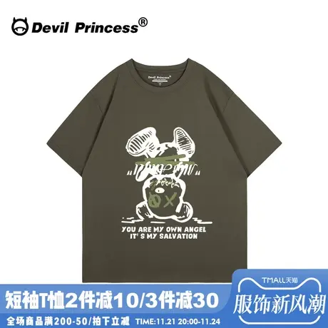 oversize街头风古着感灰绿色短袖t恤女大版小众ins卡通潮牌上衣夏图片