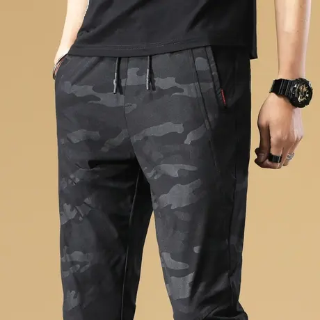 夏装松紧宽松迷彩裤夏天夏裤冰丝九分裤男夏季薄款男士运动休闲裤图片
