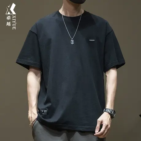 希越280g高克重半截袖t恤男短袖重磅纯棉上衣夏季大码休闲体恤衫商品大图