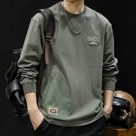 纯棉长袖t恤男潮牌大码春季24新款男士卫衣百搭内搭打底男款春秋图片