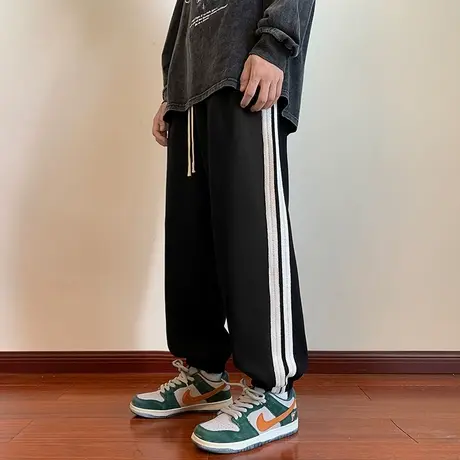 垂感运动卫裤男士束脚宽松紧腰弹力休闲长裤子春季潮牌秋冬款条纹商品大图