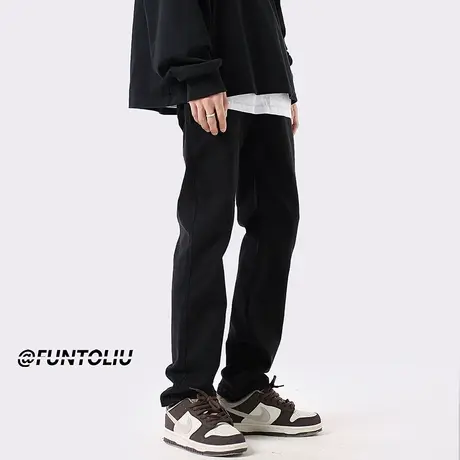 美式基础款牛仔裤男春秋黑色百搭宽松直筒裤韩版ins高街休闲裤子商品大图
