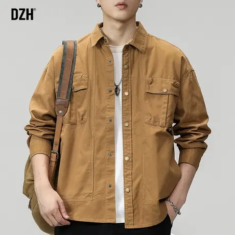 男士工装长袖衬衫男高级感潮牌2024新款宽松休闲衬衣秋季美式上衣商品大图