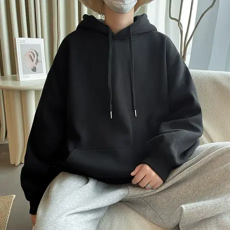 秋季纯色卫衣男士潮流宽松百搭韩版学生连帽外套ins港风加绒上衣商品大图