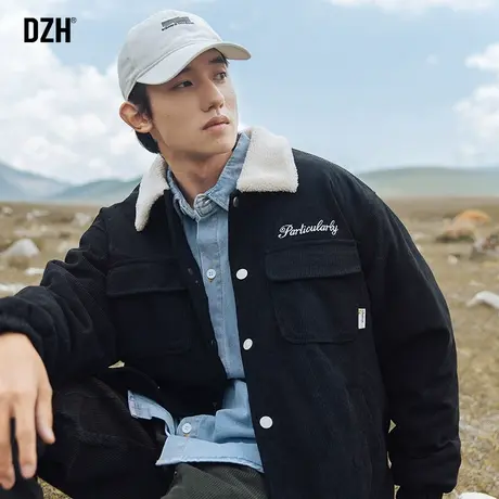 男士刺绣灯芯绒外套男冬款加厚男装2024新款工装夹克男款加绒上衣商品大图