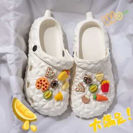 踩屎感洞洞鞋女款外穿夏季榴莲DIY沙滩防滑EVA厚底两穿包头凉拖鞋图片