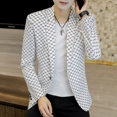 2023秋季新款西装男士长袖休闲时尚外套青年韩版痞帅西服潮流秋装商品大图