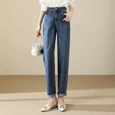 时尚气质牛仔裤2023年秋季新款女士简约高腰显瘦通勤百搭直筒长裤商品大图