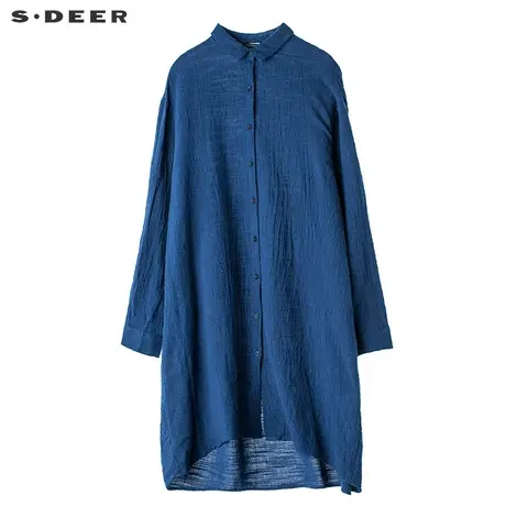 sdeer圣迪奥2019秋装女装肌理质感方领长袖棉纺长款衬衫S18180525图片