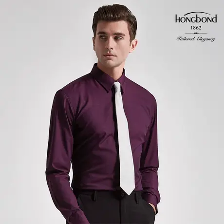 红邦创衣竹纤维暗红色免烫衬衫男长袖正装青年商务修身寸衫职场潮商品大图