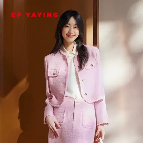 EP雅莹女装 绵羊毛花呢千金红色小香风外套 2024春装新款1209A图片