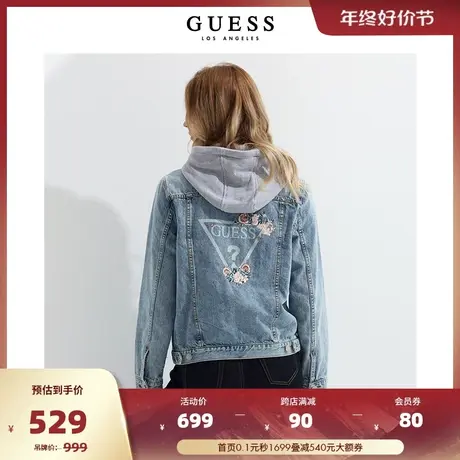 GUESS女士复古刺绣舒适牛仔外套-Q2BN18W55R0图片