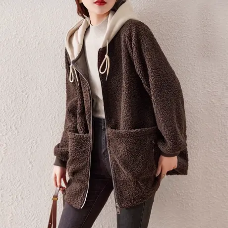 秋冬季羊羔毛外套女宽松加大码女装胖妈妈中长款休闲遮肚显瘦上衣商品大图