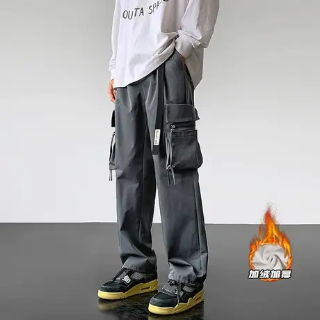 加绒加厚款美式复古工装裤男春秋季新款潮流裤子直筒阔腿休闲长裤商品大图