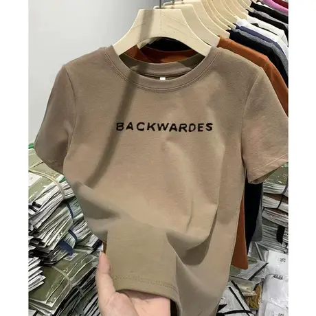 短袖t恤女2023春季新款学生休闲印花圆领上衣宽松大码体恤打底衫商品大图