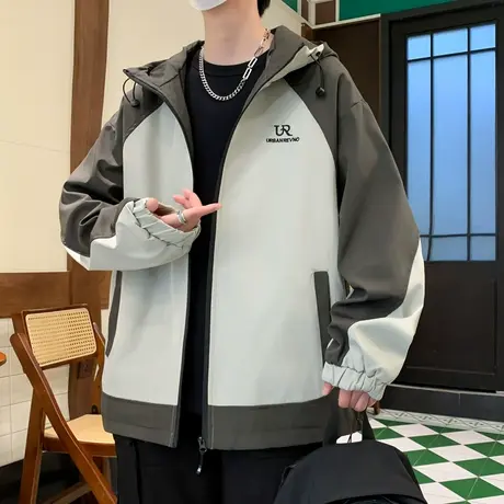 外套男春秋季2024新款潮牌冲锋衣男装帅气休闲连帽工装男士夹克商品大图