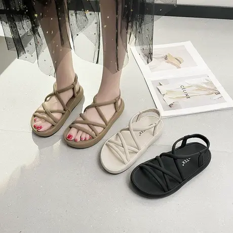 时装罗马凉鞋女2024年新款夏季配裙子网红爆款休闲百搭仙女风厚底商品大图