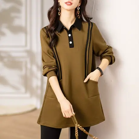 卫衣裙女春季新款大码女装宽松中老年妈妈中长款撞色百搭休闲上衣商品大图