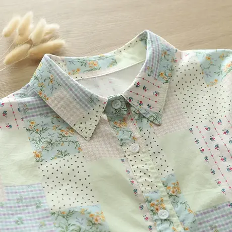 春秋季韩版文艺小清新碎花格子宽松长袖衬衫女学生百搭上衣薄外套图片