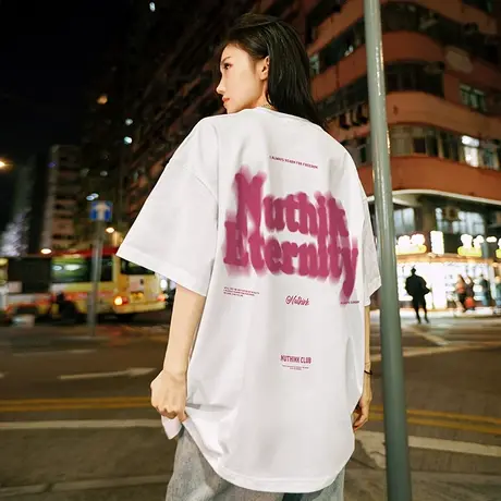Nuthink欧美潮流直喷字母T恤男女同款潮牌大码宽松短袖半袖上衣夏图片