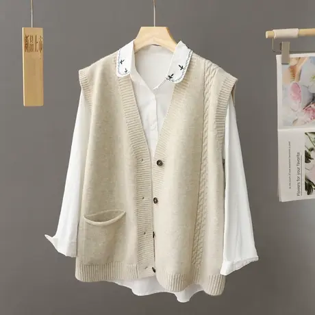 2024年早春新款马甲女宽松无袖针织开衫坎肩纯色百搭无袖毛衣外套图片