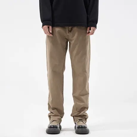 卡其色美式牛仔裤男2024新款宽松直筒春秋季潮牌休闲高街男士裤子商品大图