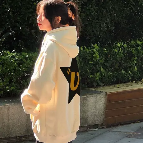 连帽卫衣女秋冬加绒加厚oversize美式炸街宽松小众设计感外套上衣商品大图