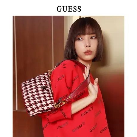 【38上新季】GUESS 女士千鸟格编织印花时尚潮酷单肩包商品大图