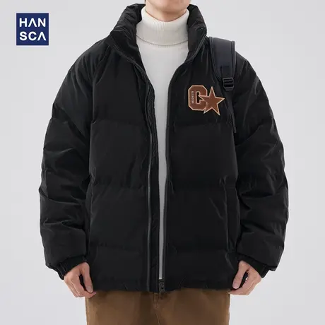 hansca鸭绒美式街头立领羽绒服男士冬季新款保暖加厚绣花休闲外套图片