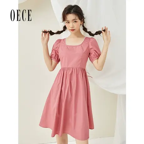 Oece少女风连衣裙夏装新款女法式收腰裙气质方领连衣裙图片