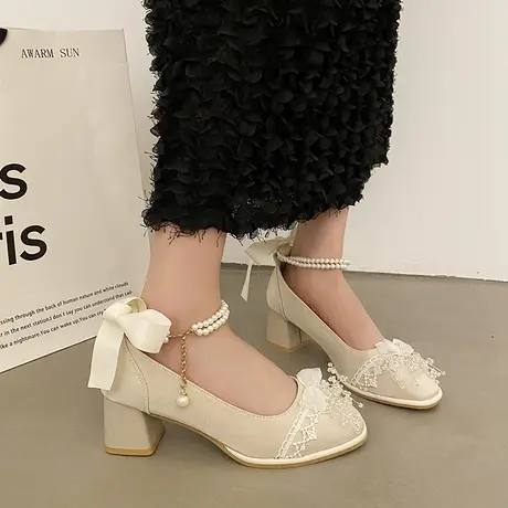 玛丽珍女鞋高跟鞋女2024新款法式配旗袍晚晚鞋子婚鞋伴娘粗跟单鞋图片