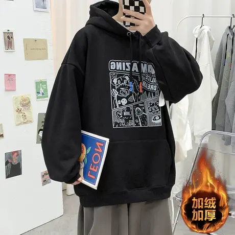 秋冬季卡通男士卫衣ins潮流连帽2023新款宽松外套休闲百搭上衣服商品大图